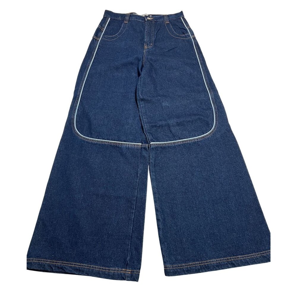 Criminal Damage Wide Leg Jeans in Blue